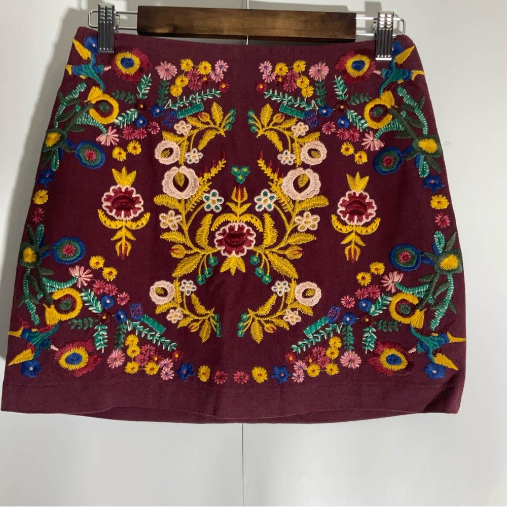 Altar’d State Burgundy Floral Embroidered Mini Multi-Color Back Zipper Size XS. - Picture 4 of 14